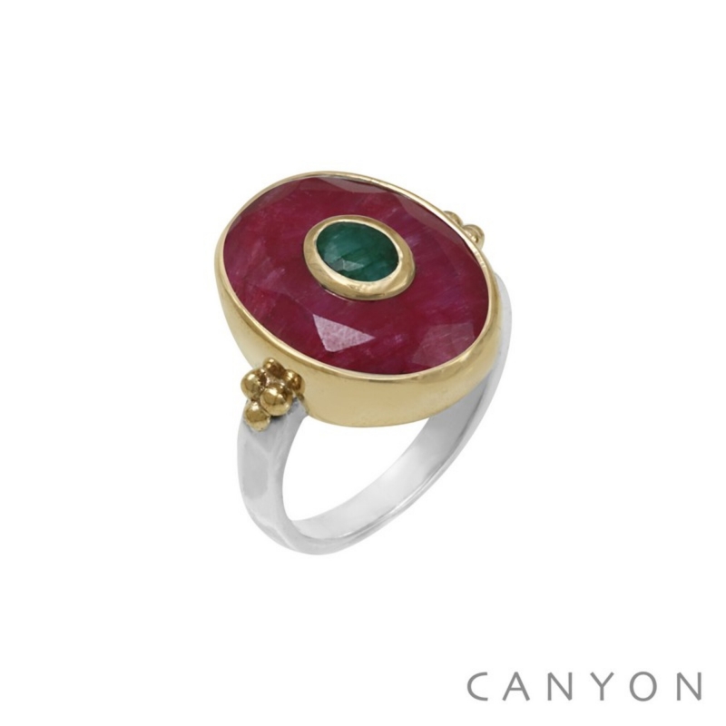 Bague Ovale rouge et vert