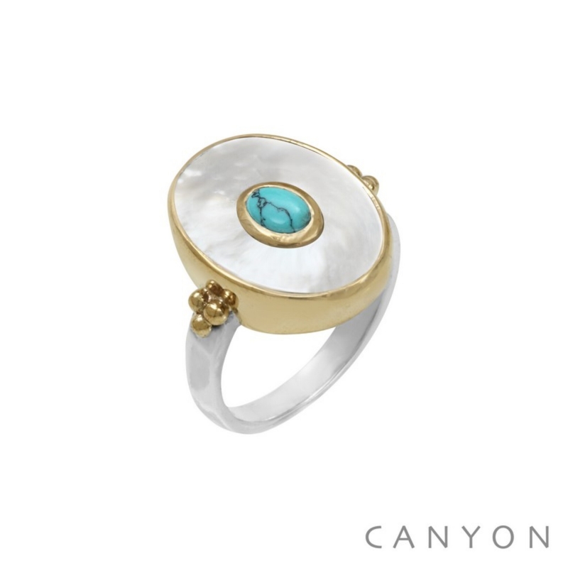 Bague Ovale blanc et turquoise